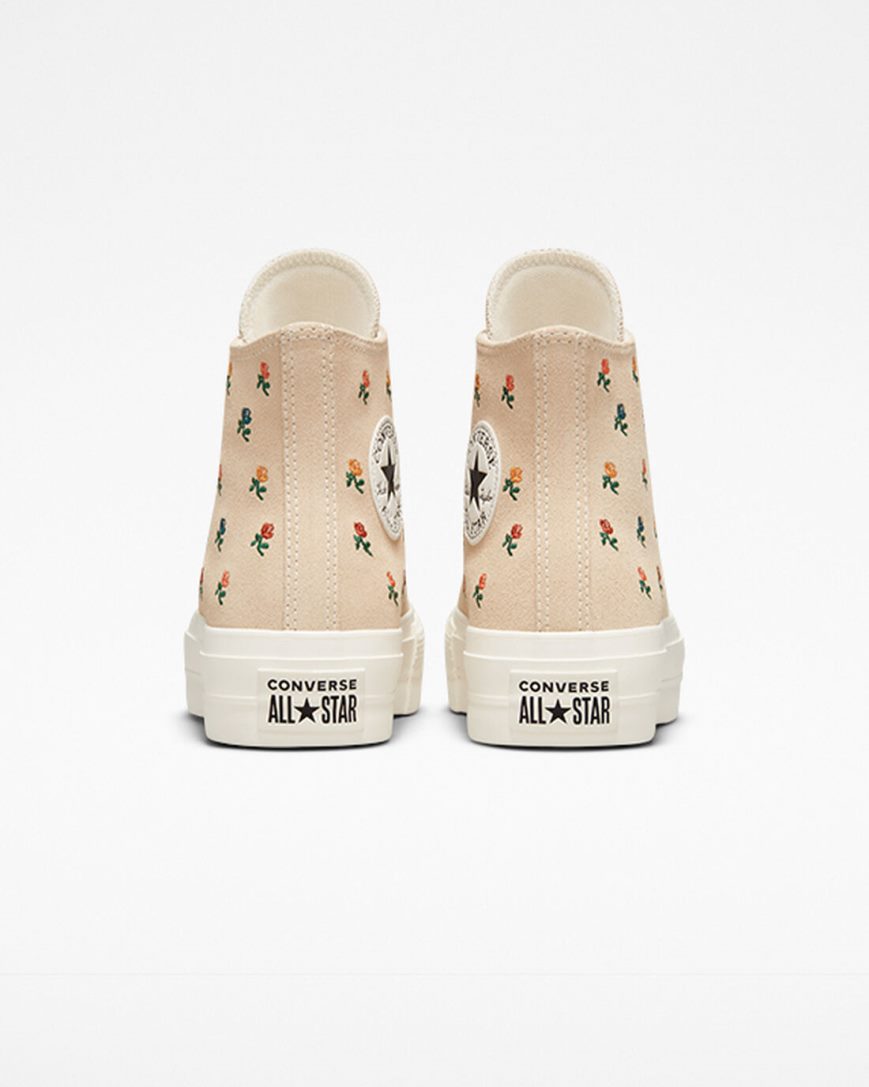 Pantofi Platforma Dama Converse Chuck Taylor All Star Lift Embroidered Roses Inalti Bej | RO LYTKJ947